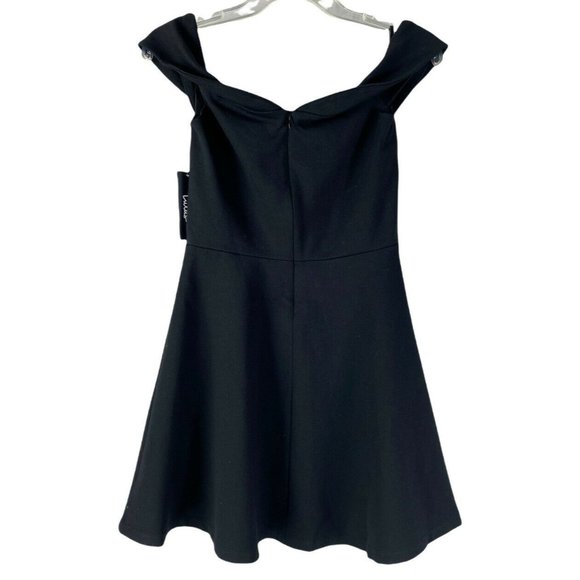 Lulu's Off-The-Shoulder Skater Black Lined Dress Size M - Picture 3 of 11